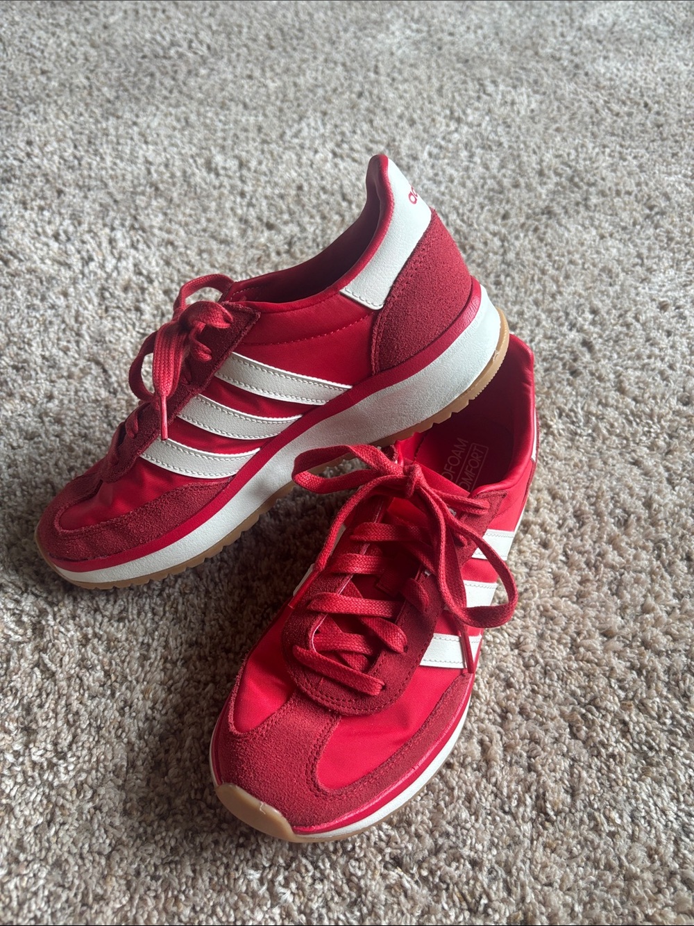adidas Red Women's Retro Runner Sneakers with White Stripes